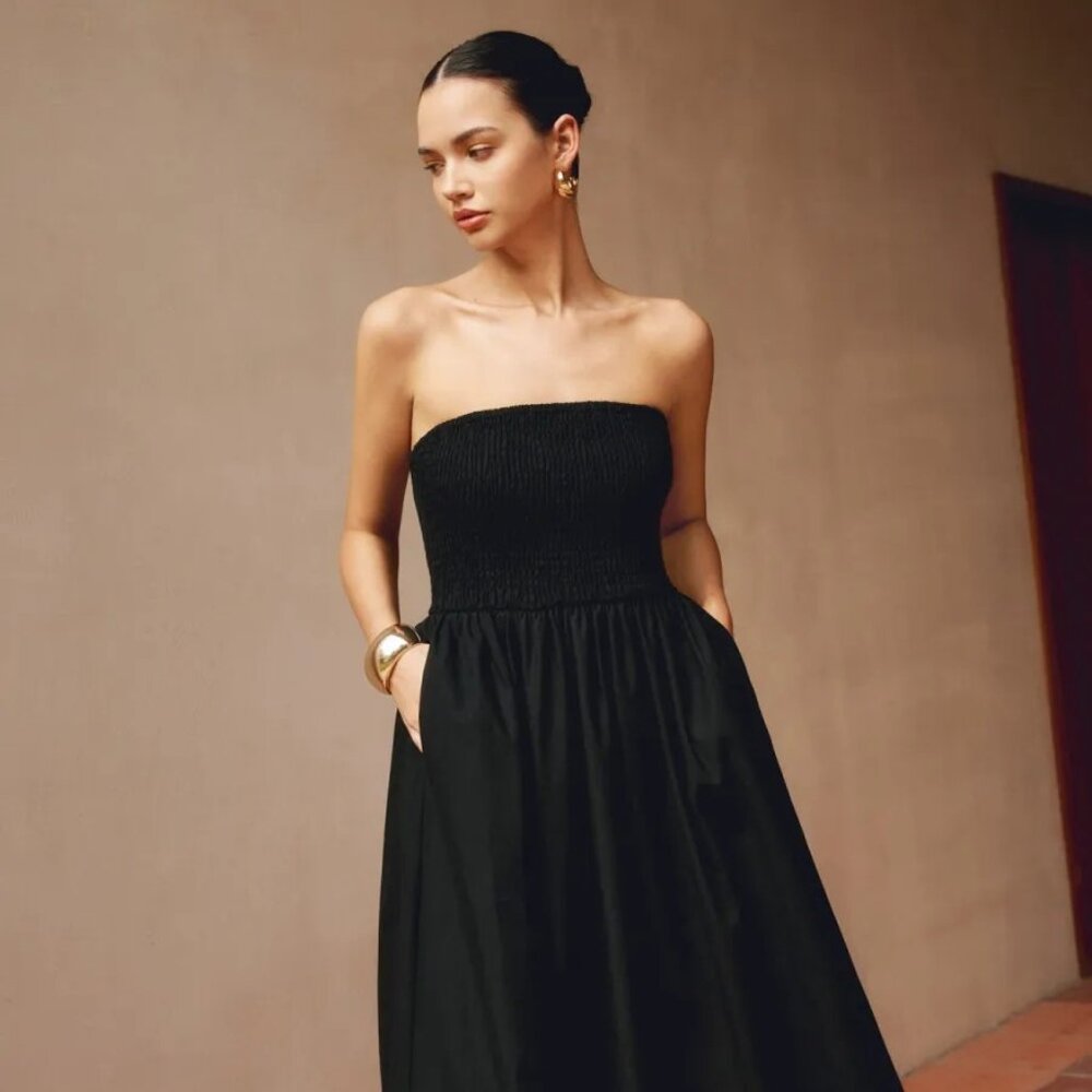 Black Strapless Maxi Dress- Cotton & Linen